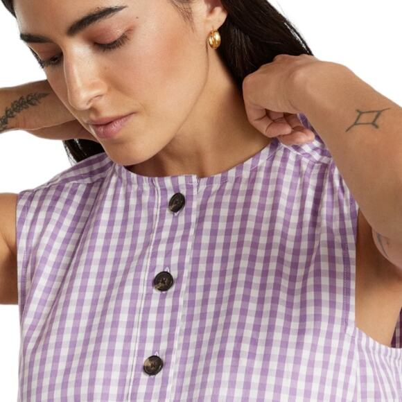 EVERLANE The Tiered Sleeveless Button Down Midi Dress Orchid Gingham-Size XXS - Picture 6 of 10